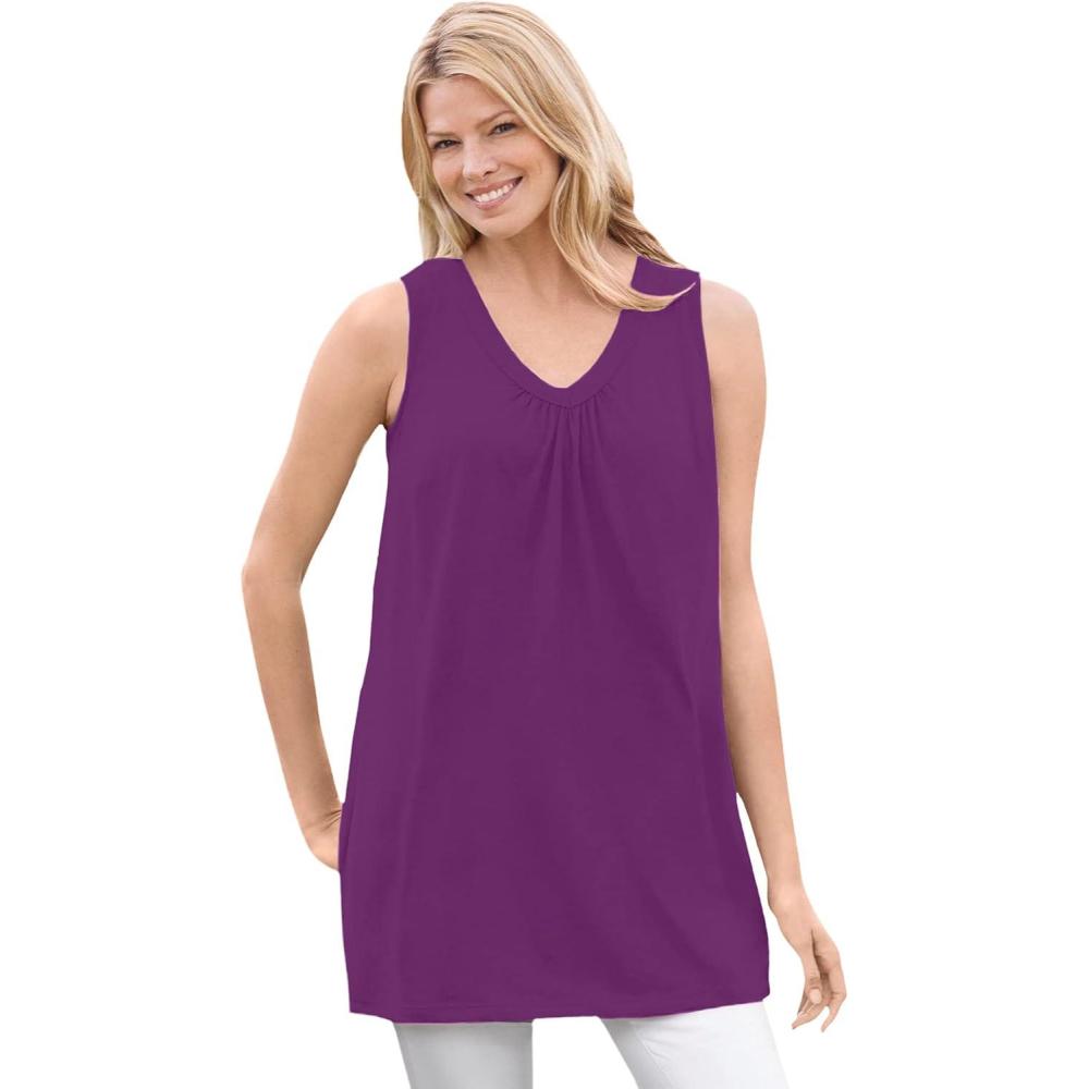 image:imageWoman Within Plus Size Perfect Sleeveless Shirred VNeck TunicPlum Purple