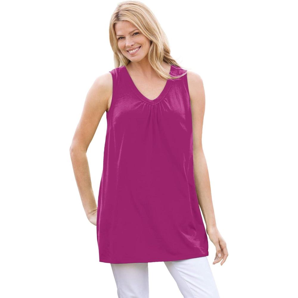 image:imageWoman Within Plus Size Perfect Sleeveless Shirred VNeck TunicRaspberry