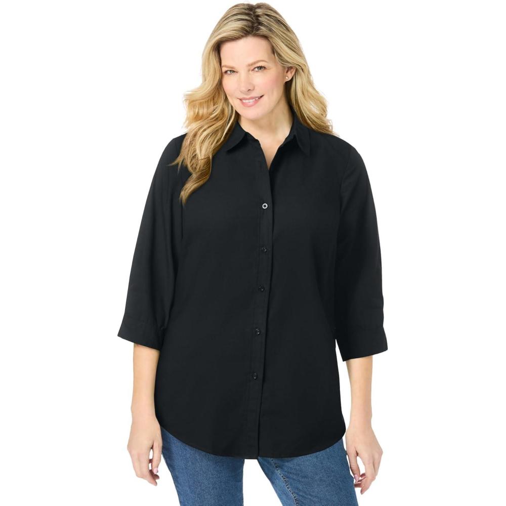 image:imageWoman Within Plus Size Perfect Three Quarter Sleeve ShirtBlack