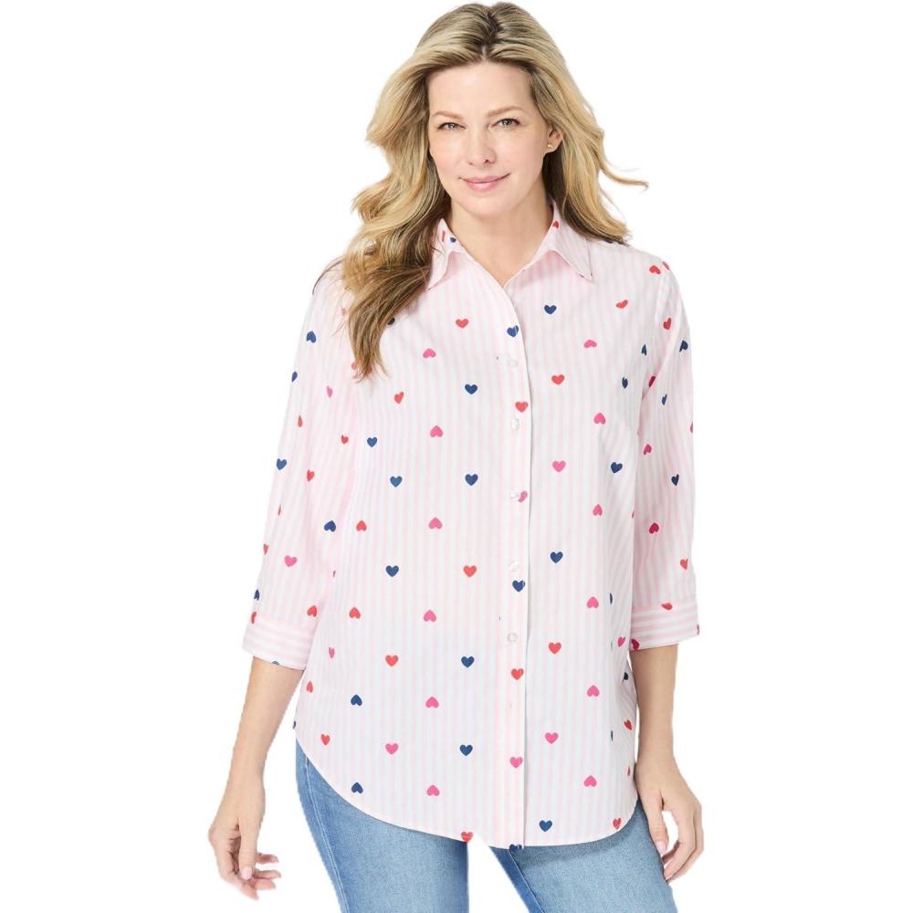 image:imageWoman Within Plus Size Perfect Three Quarter Sleeve ShirtIvory Abstract