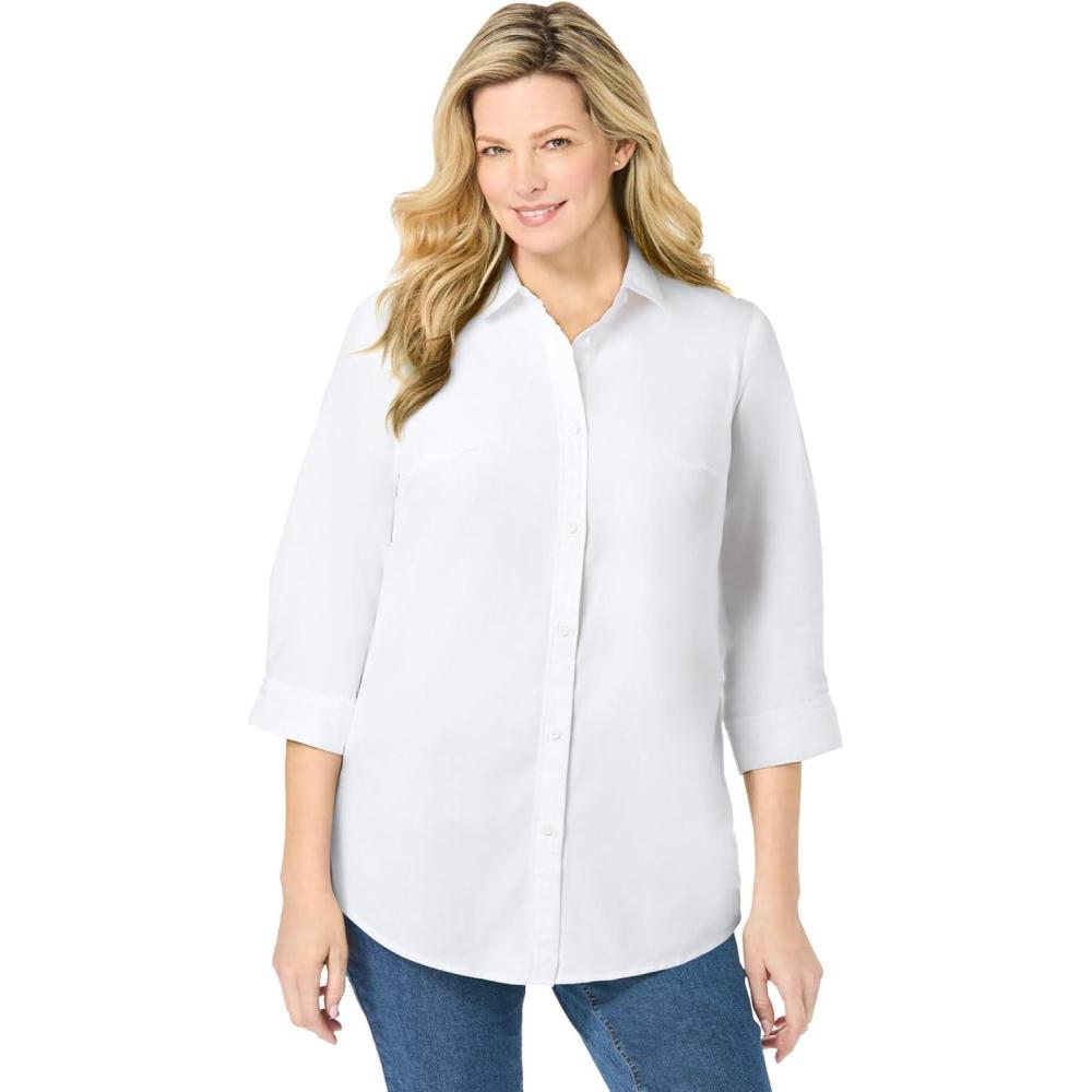 image:imageWoman Within Plus Size Perfect Three Quarter Sleeve ShirtOriginal White