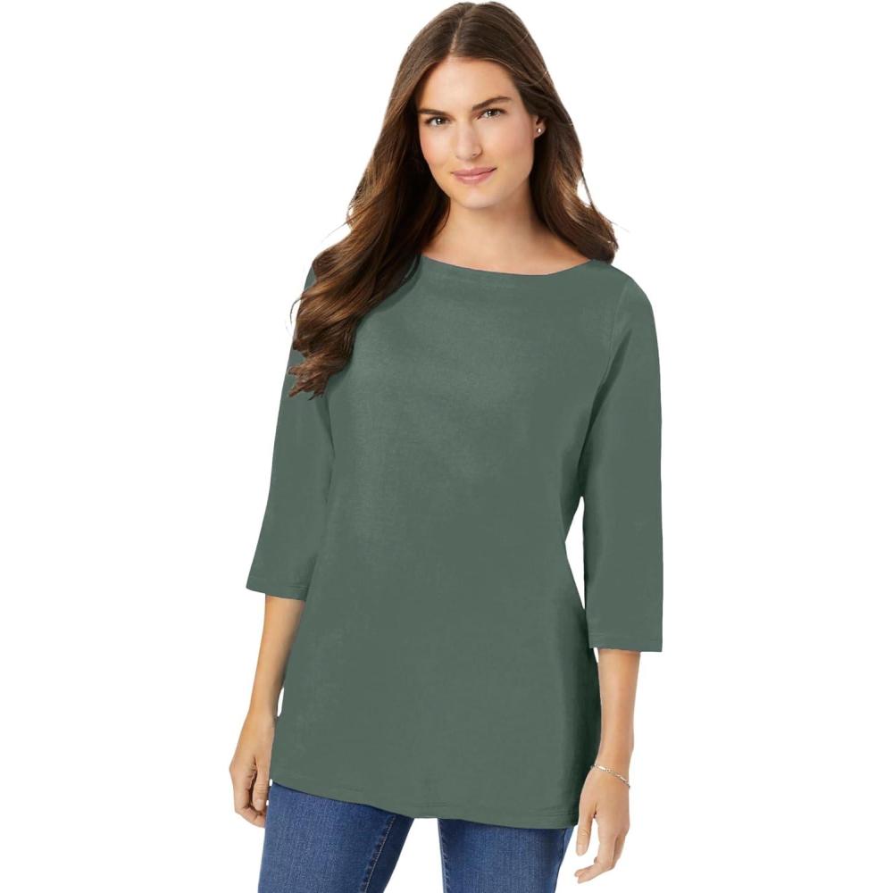 image:imageWoman Within Plus Size Perfect ThreeQuarter Sleeve Boatneck TeePine
