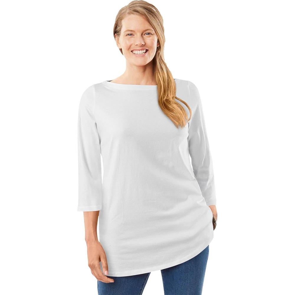 image:imageWoman Within Plus Size Perfect ThreeQuarter Sleeve Boatneck TeeWhite