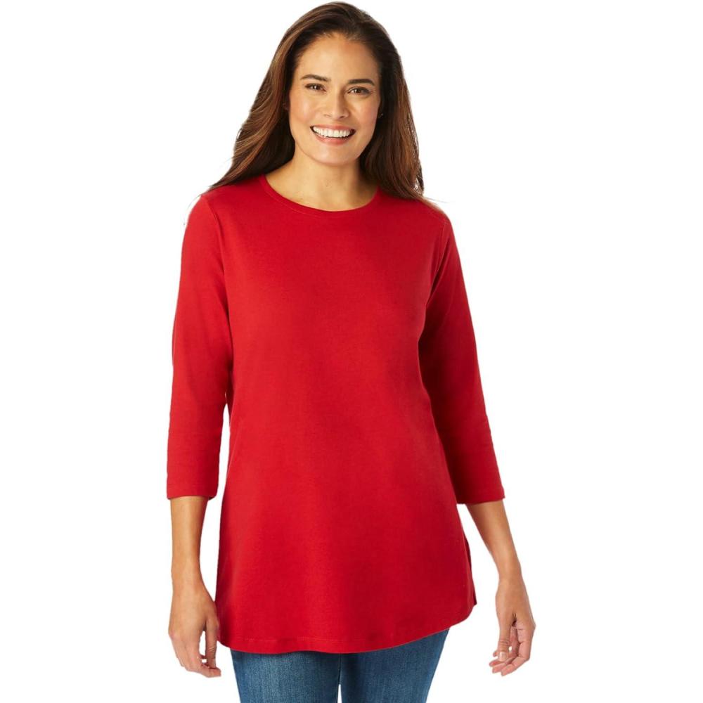 image:imageWoman Within Plus Size Perfect ThreeQuarter Sleeve Crewneck TeeClassic Red