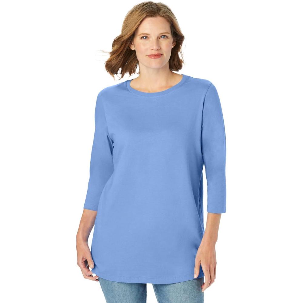 image:imageWoman Within Plus Size Perfect ThreeQuarter Sleeve Crewneck TeeFrench Blue