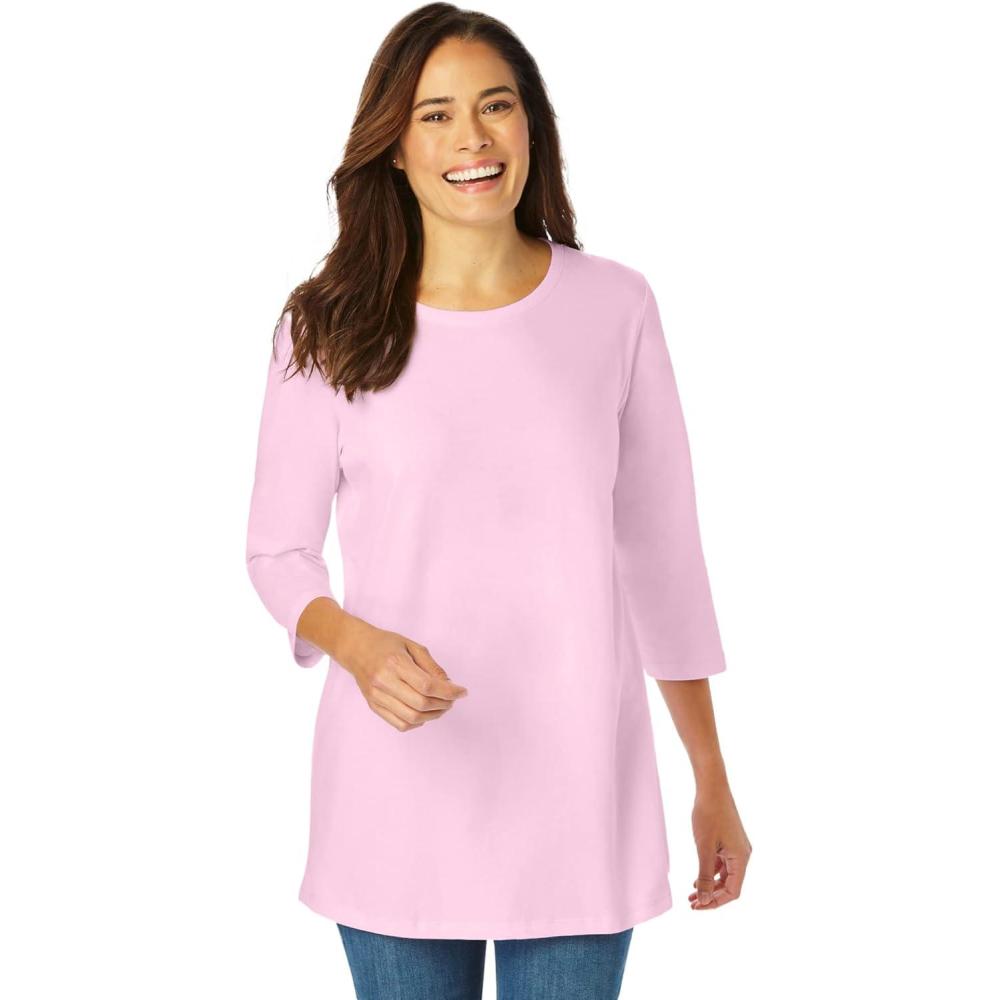 image:imageWoman Within Plus Size Perfect ThreeQuarter Sleeve Crewneck TeePink