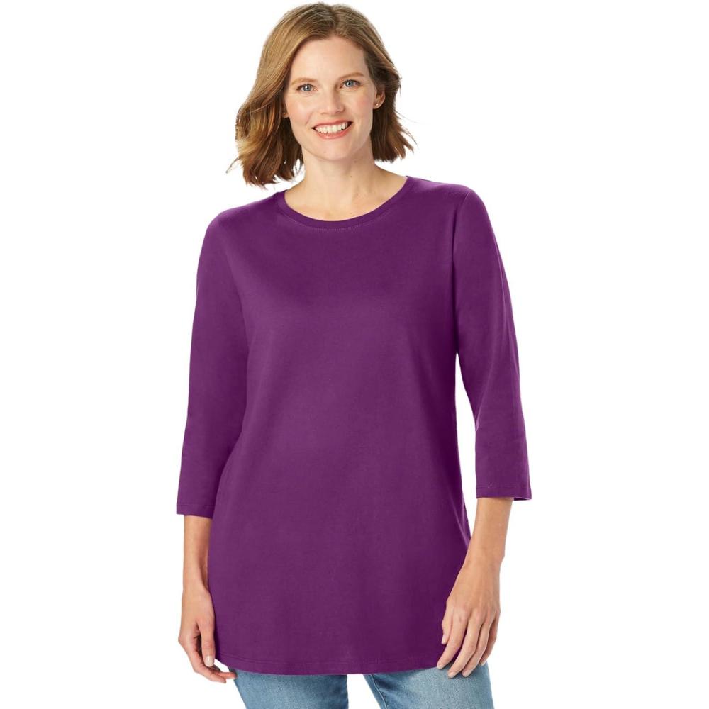 image:imageWoman Within Plus Size Perfect ThreeQuarter Sleeve Crewneck TeePlum Purple