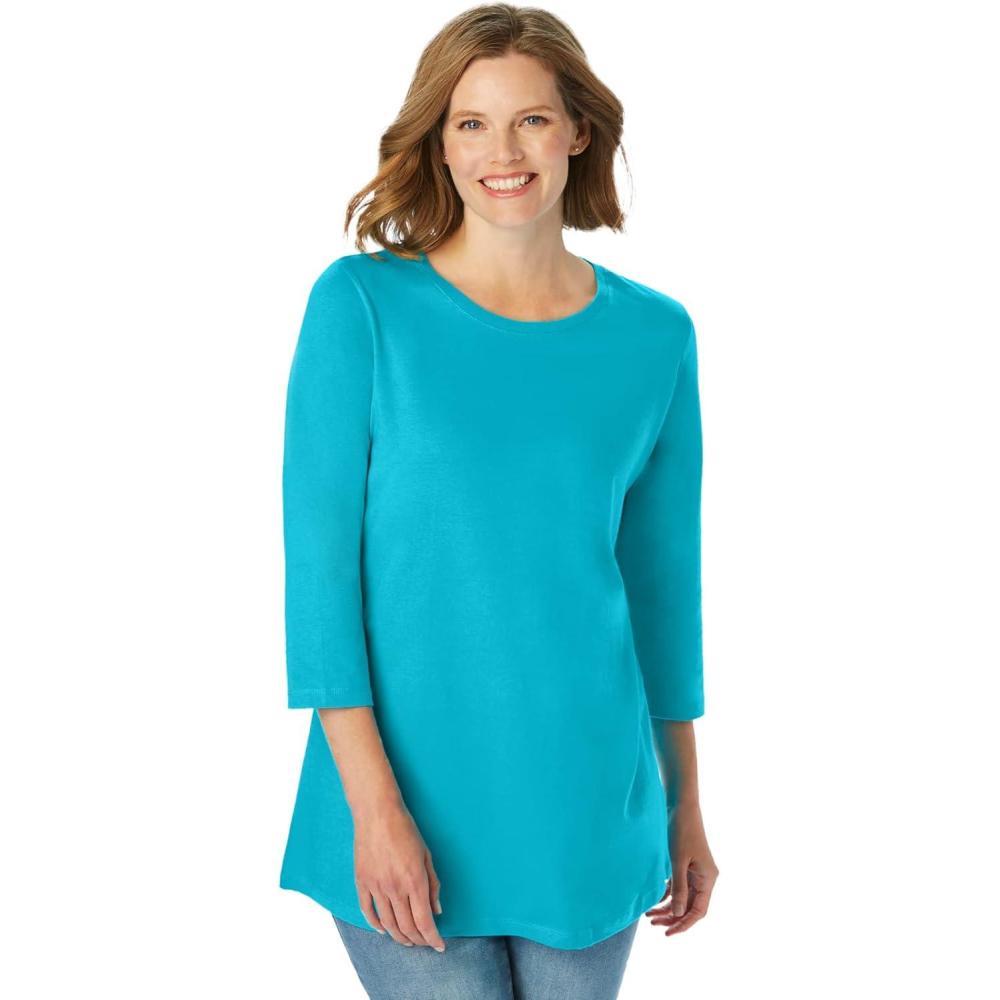 image:imageWoman Within Plus Size Perfect ThreeQuarter Sleeve Crewneck TeePretty Turquoise