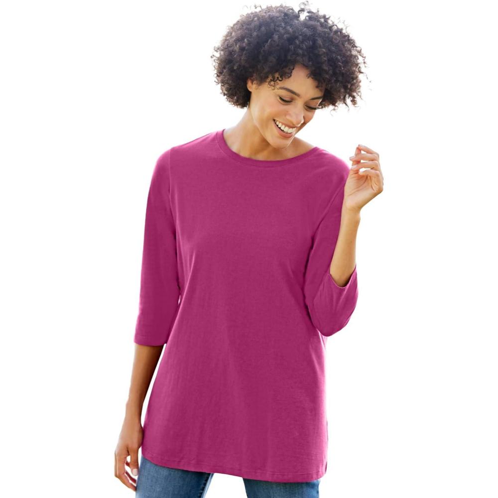 image:imageWoman Within Plus Size Perfect ThreeQuarter Sleeve Crewneck TeeRaspberry