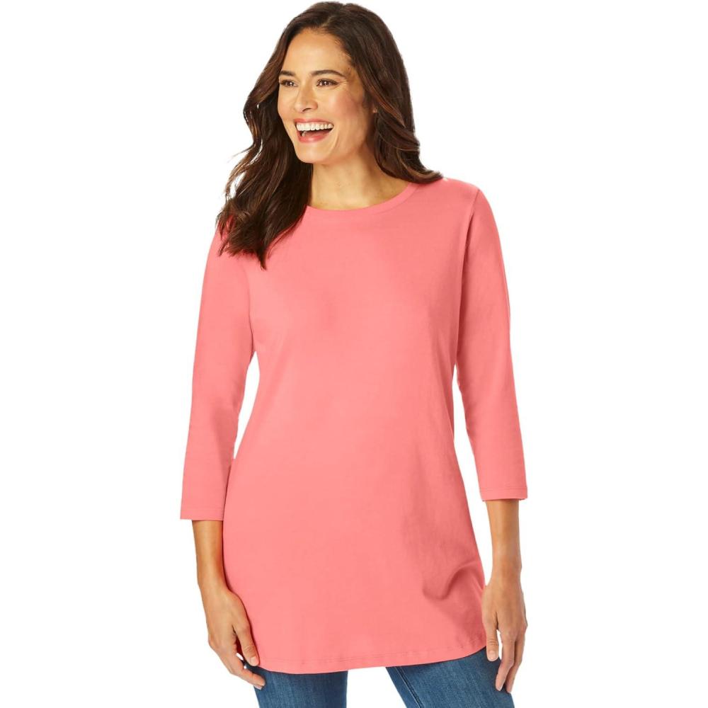 image:imageWoman Within Plus Size Perfect ThreeQuarter Sleeve Crewneck TeeSweet Coral