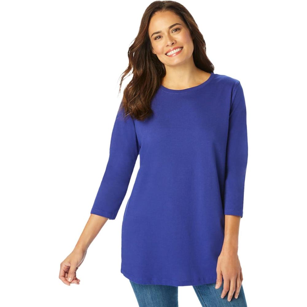 image:imageWoman Within Plus Size Perfect ThreeQuarter Sleeve Crewneck TeeUltra Blue