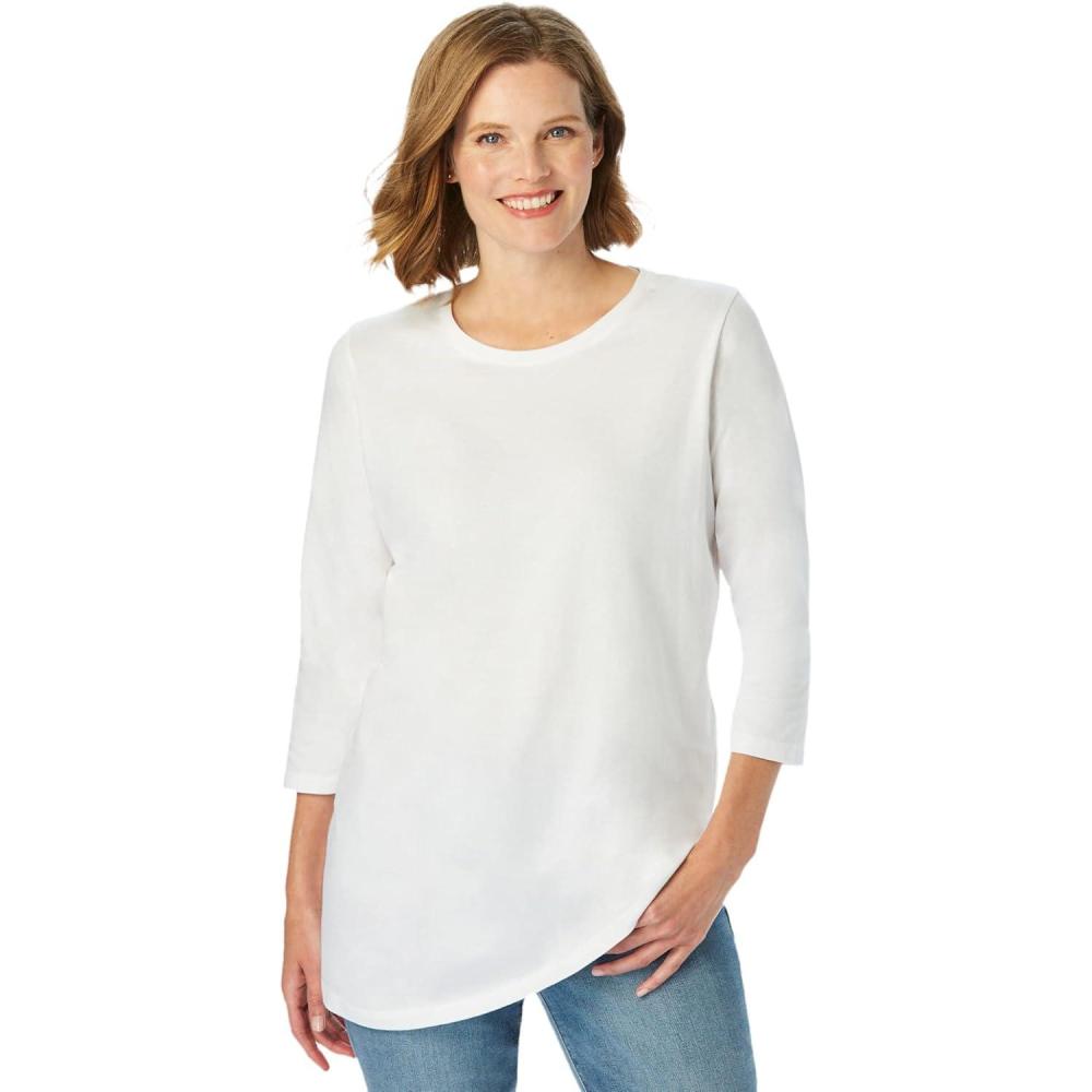image:imageWoman Within Plus Size Perfect ThreeQuarter Sleeve Crewneck TeeWhite