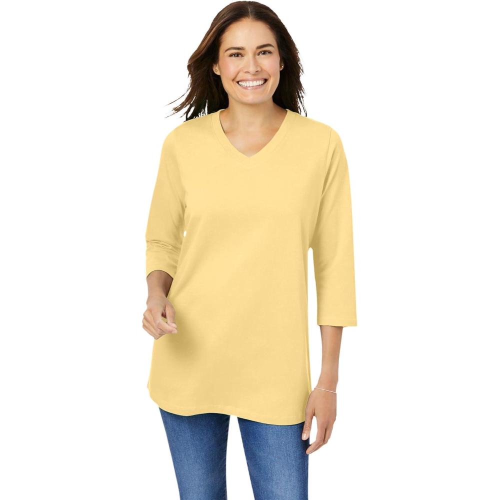 image:imageWoman Within Plus Size Perfect ThreeQuarter Sleeve VNeck Tee Petite AvailableBanana