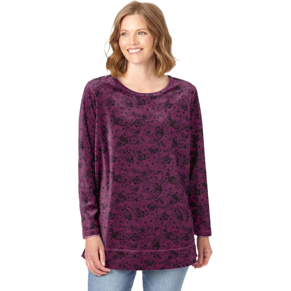 image:imageWoman Within Plus Size Plush Velour Tunic SweatshirtDeep Claret Floral Paisley