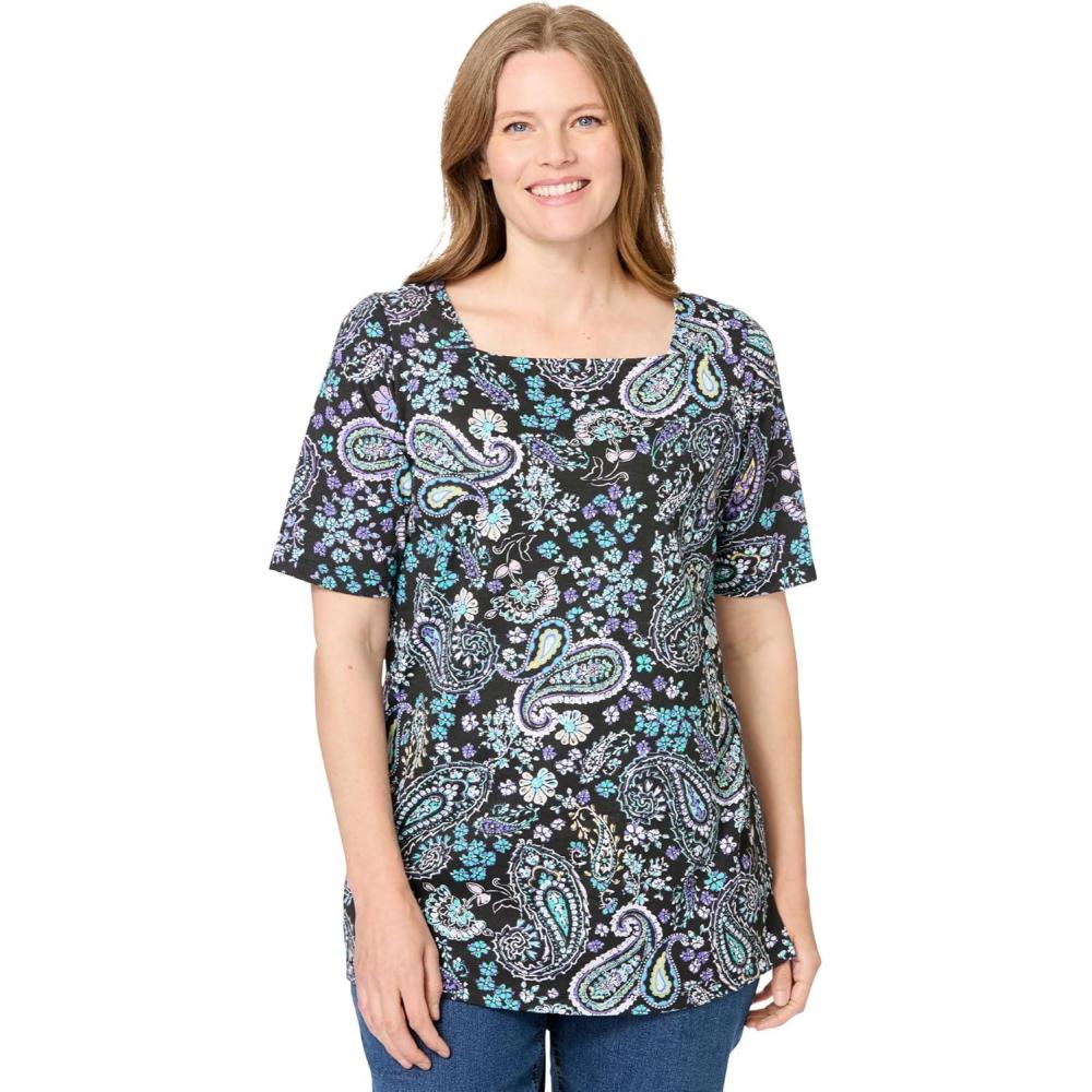 image:imageWoman Within Plus Size Printed Perfect SquareNeck TeeBlack Paisley