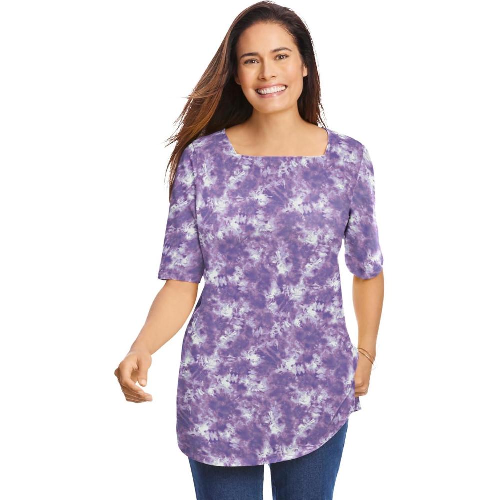 image:imageWoman Within Plus Size Printed Perfect SquareNeck TeePetal Purple Tie Dye
