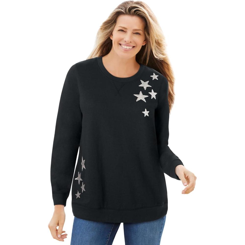 image:imageWoman Within Plus Size Printed SweatshirtBlack Sequin Star