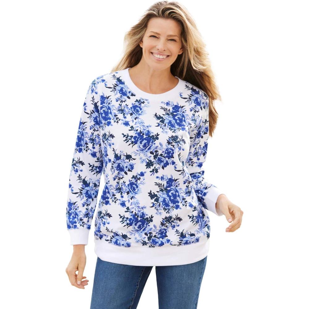 image:imageWoman Within Plus Size Printed SweatshirtFrench Blue Pretty Rose