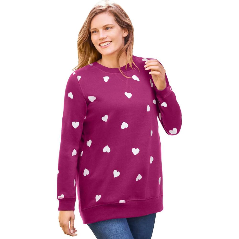image:imageWoman Within Plus Size Printed SweatshirtRaspberry Hearts