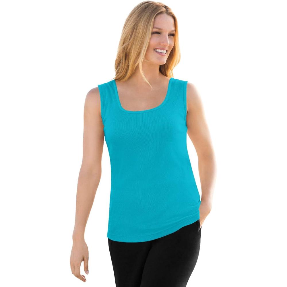 image:imageWoman Within Plus Size Rib Knit TankPretty Turquoise
