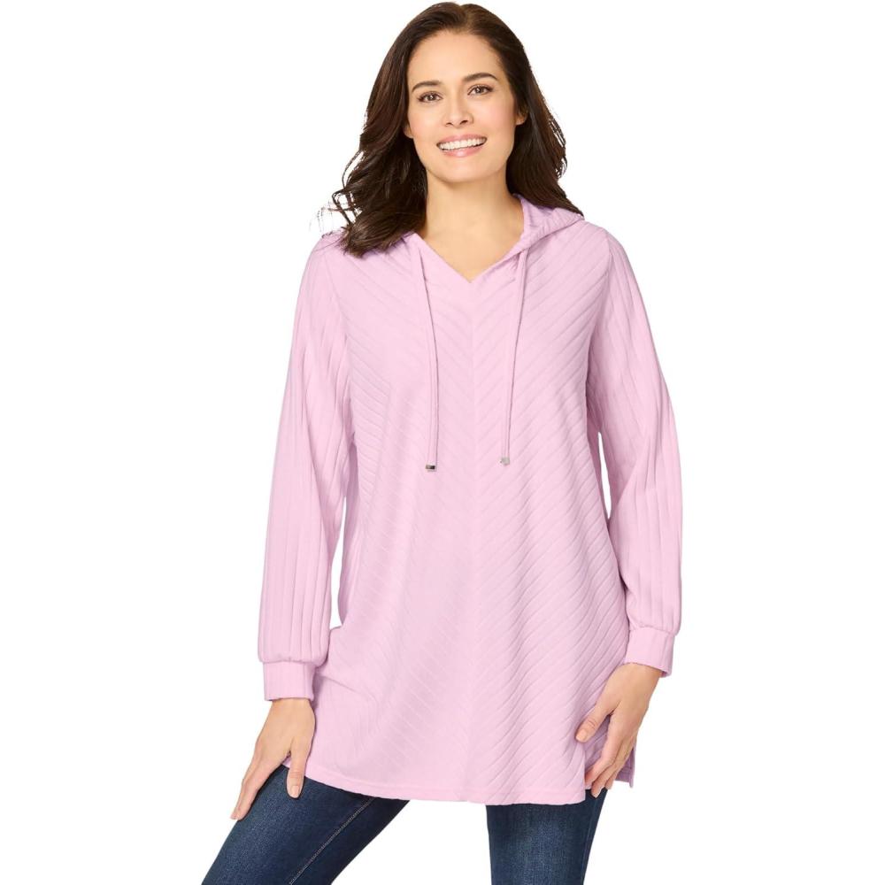 image:imageWoman Within Plus Size RibKnit Sherpa Hoodie SweatshirtPink