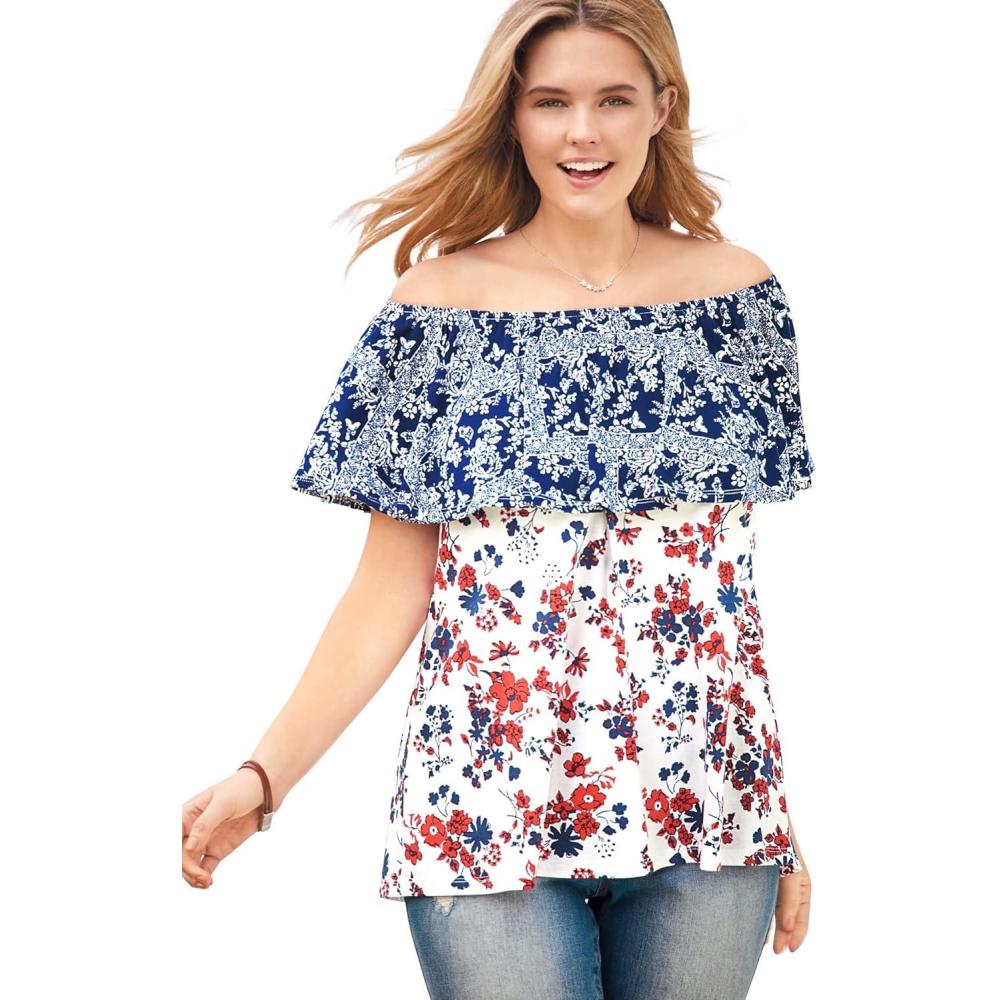 image:imageWoman Within Plus Size Ruffle TeeEvening Blue Mix Print