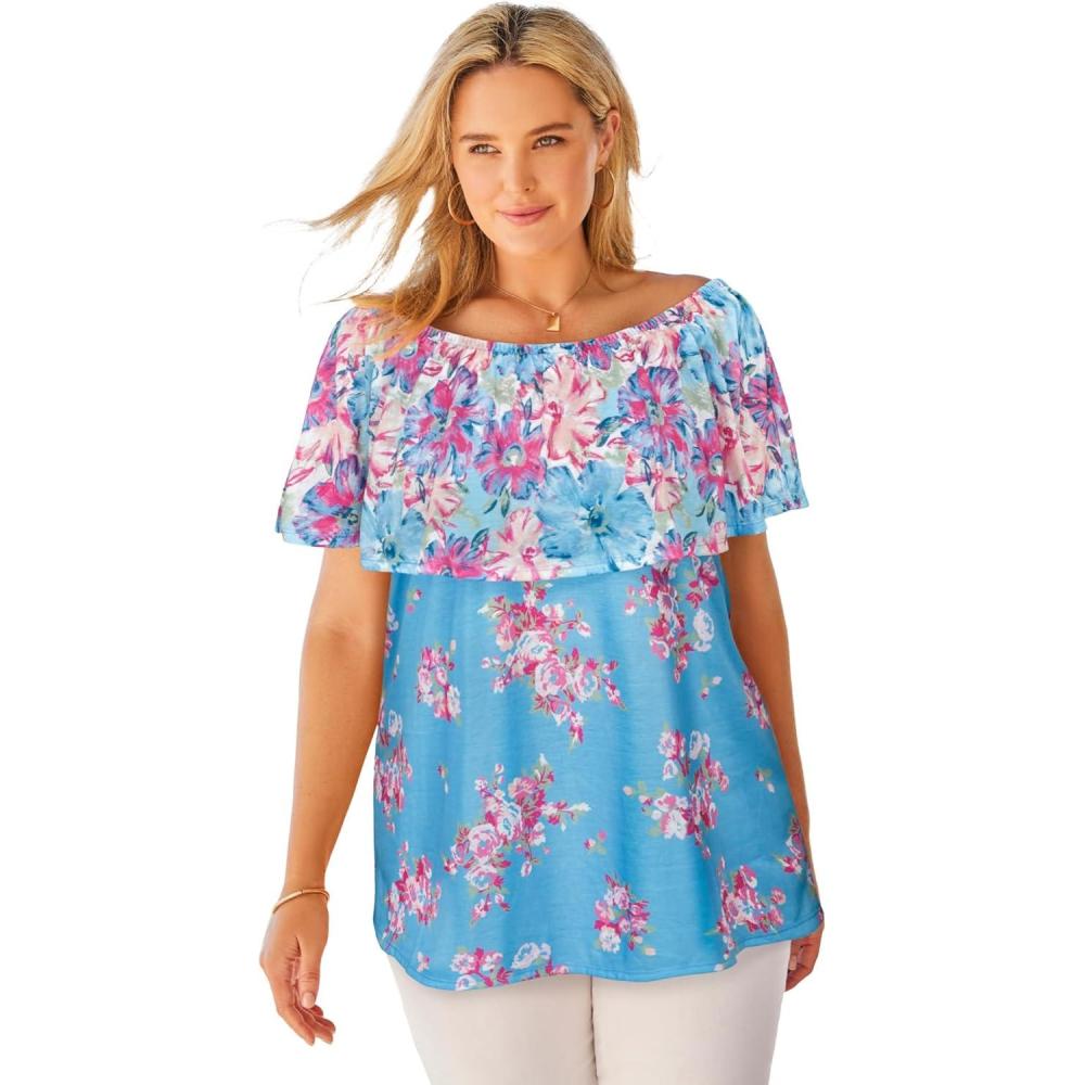 image:imageWoman Within Plus Size Ruffle TeeFrench Blue Mixed Bouquet