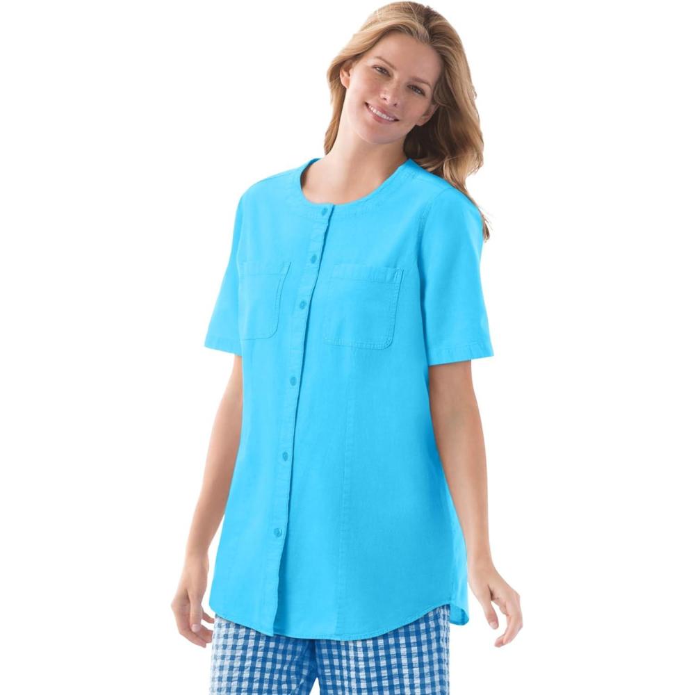 image:imageWoman Within Plus Size ShortSleeve Crinkle ShirtParadise Blue