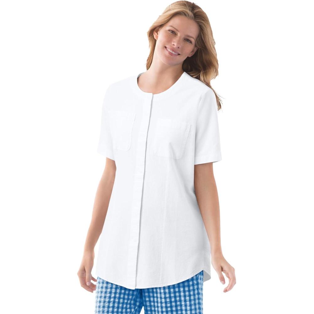 image:imageWoman Within Plus Size ShortSleeve Crinkle ShirtWhite