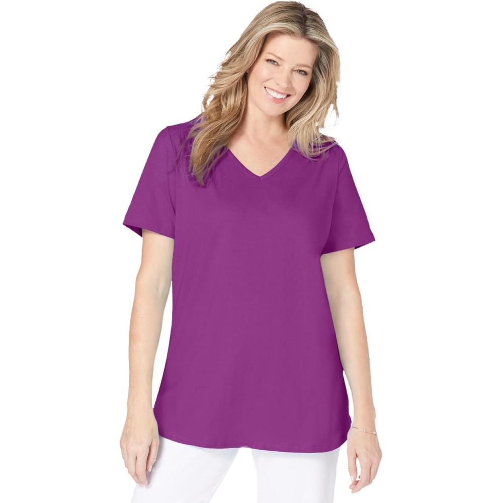 image:imageWoman Within Plus Size ShortSleeve VNeck Shirred TeePurple Magenta