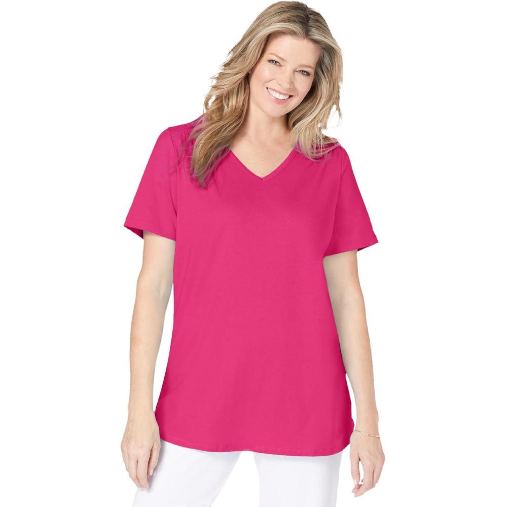 image:imageWoman Within Plus Size ShortSleeve VNeck Shirred TeeRaspberry Sorbet