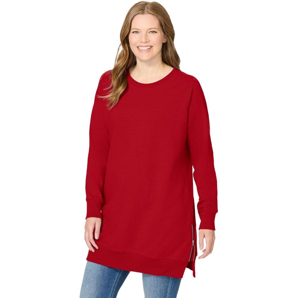image:imageWoman Within Plus Size Side Zip SweatshirtClassic Red