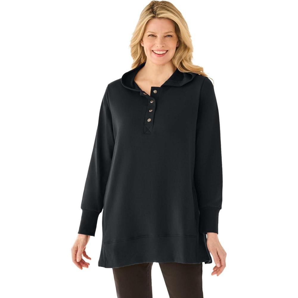 image:imageWoman Within Plus Size Snap Hoodie Pocket SweatshirtBlack