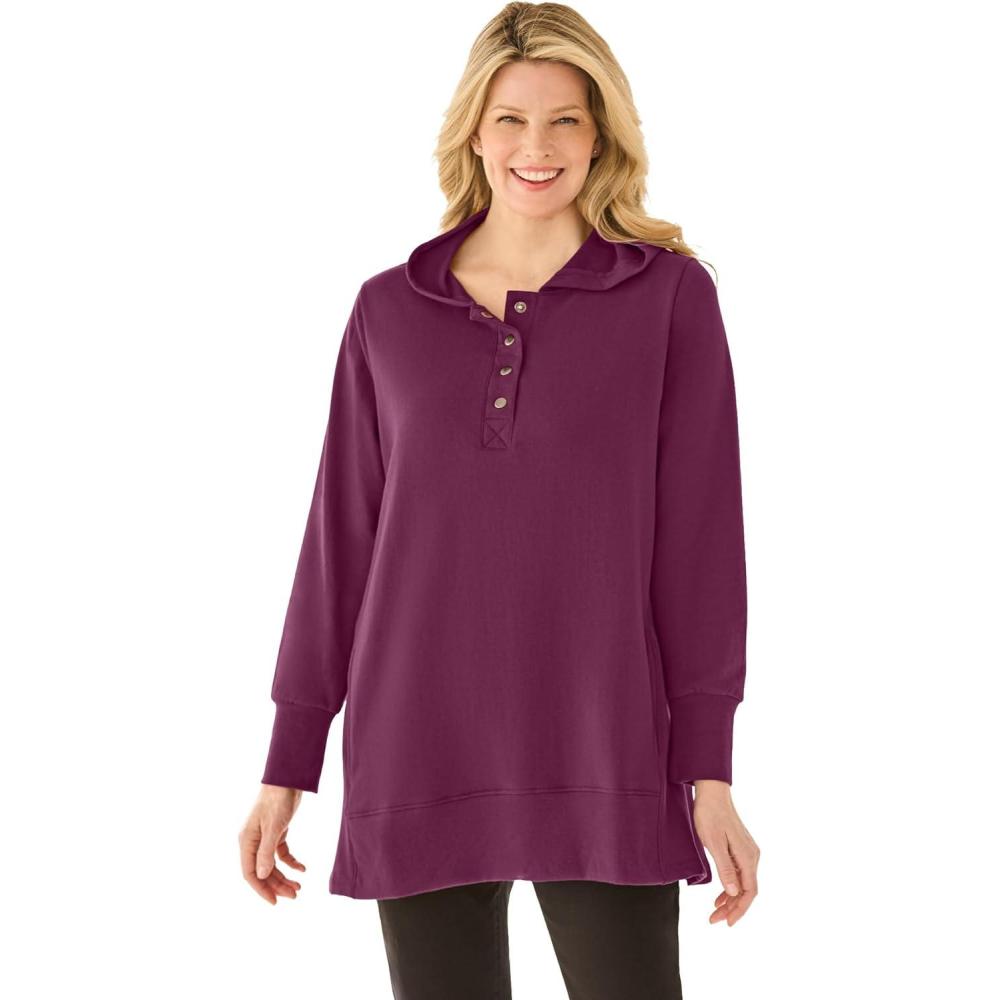 image:imageWoman Within Plus Size Snap Hoodie Pocket SweatshirtDeep Claret