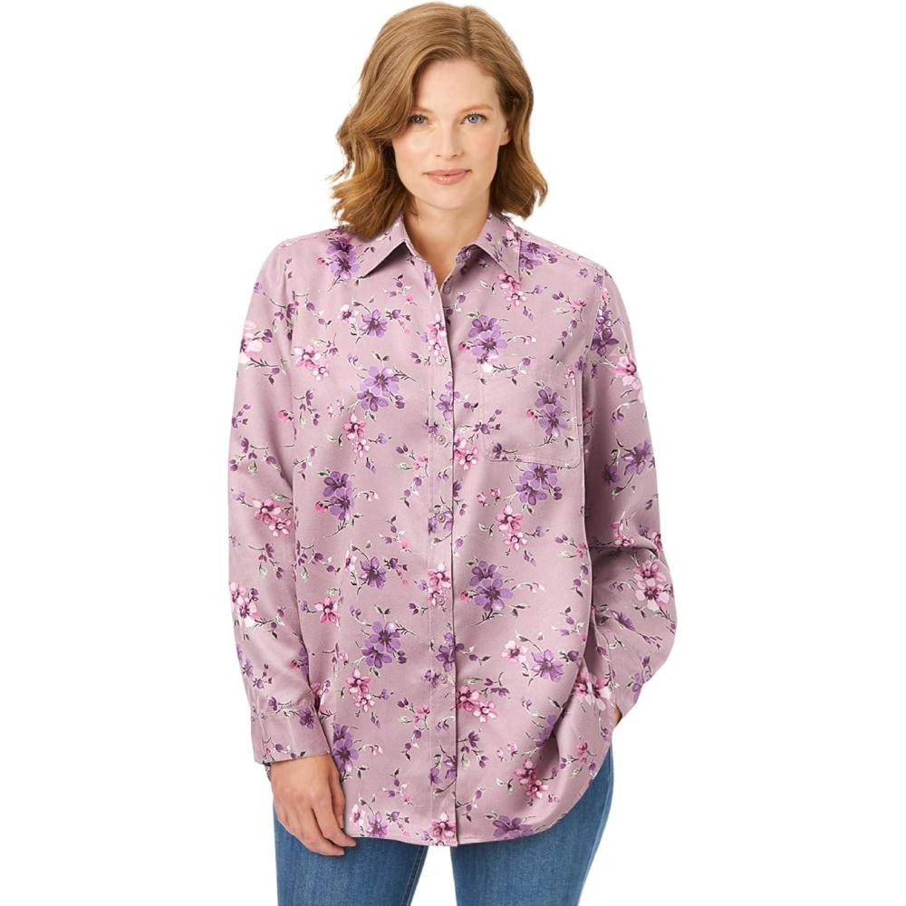 image:imageWoman Within Plus Size Soft Faux Suede ShirtDusty Pink Pretty Floral
