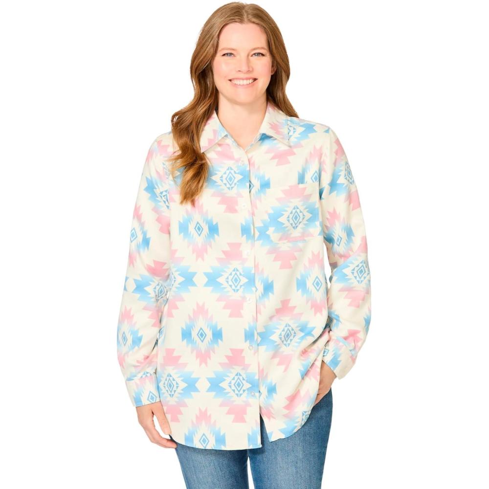 image:imageWoman Within Plus Size Soft Faux Suede ShirtIvory Aztec