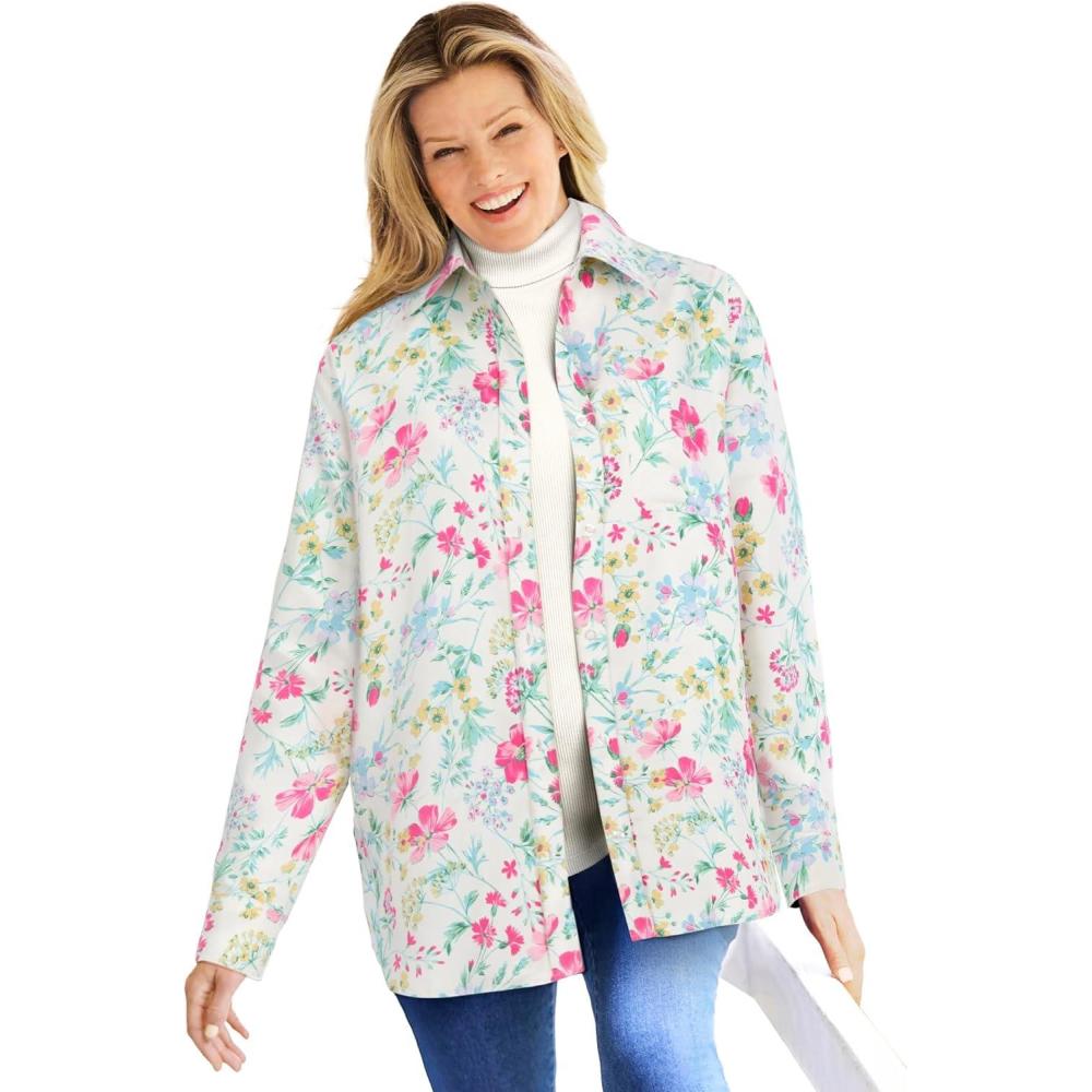 image:imageWoman Within Plus Size Soft Faux Suede ShirtIvory Multi Prairie