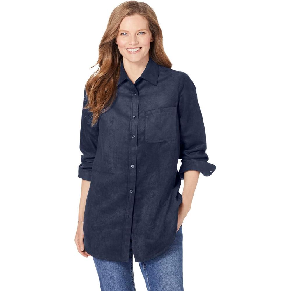 image:imageWoman Within Plus Size Soft Faux Suede ShirtNavy