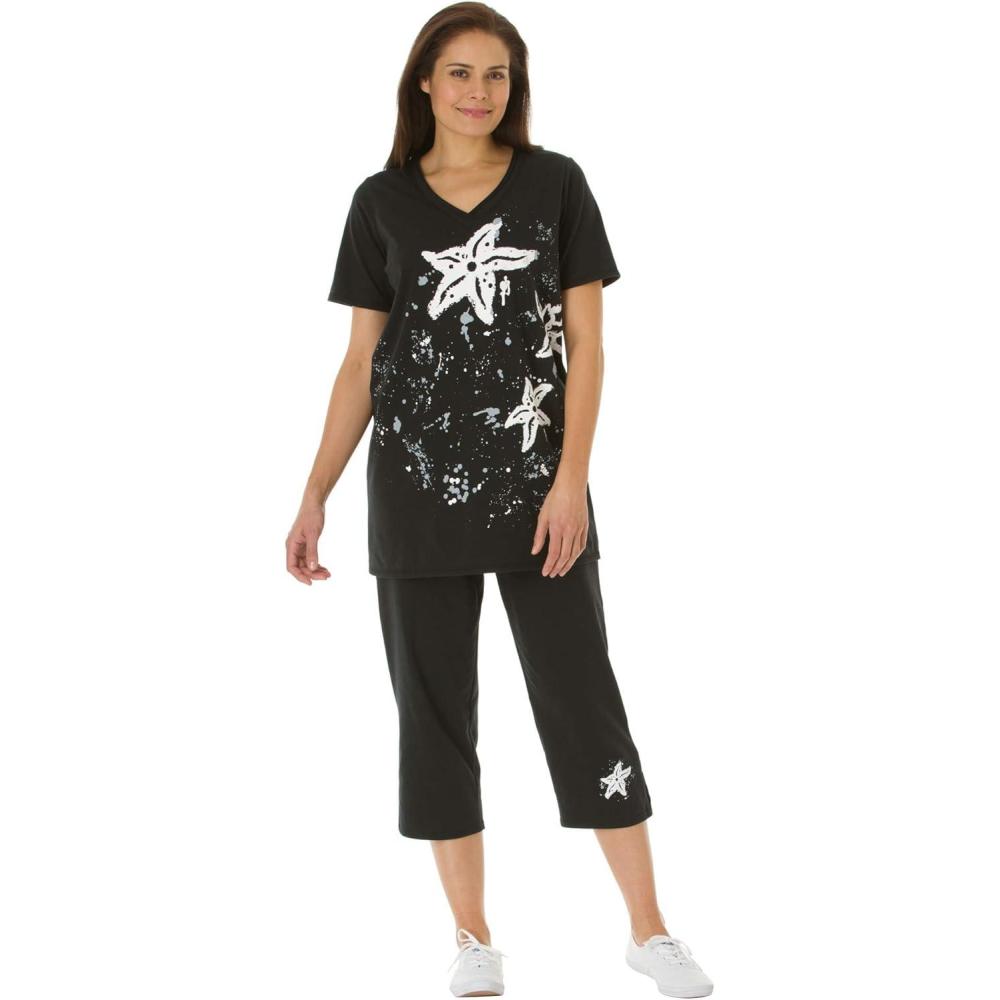 image:imageWoman Within Plus Size Starfish Tee and Capri SetBlack Starfish