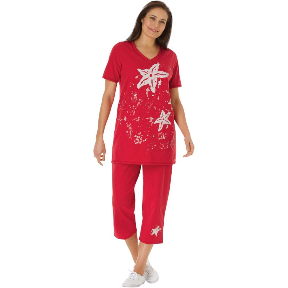image:imageWoman Within Plus Size Starfish Tee and Capri SetVivid Red Starfish