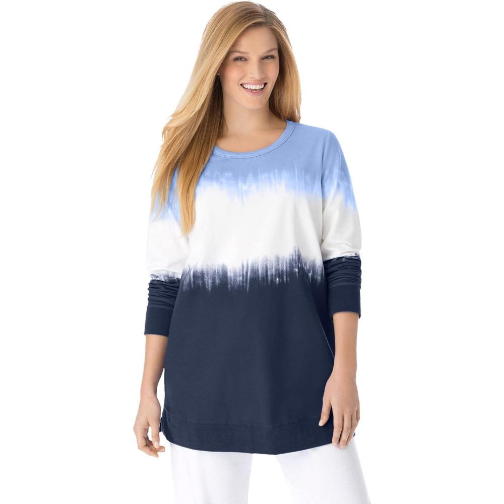 image:imageWoman Within Plus Size TieDyed Knit Sweatshirt TunicNavy Ikat Tie Dye