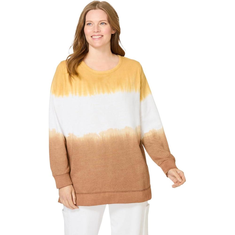 image:imageWoman Within Plus Size TieDyed Knit Sweatshirt TunicToffee Ikat Tie Dye