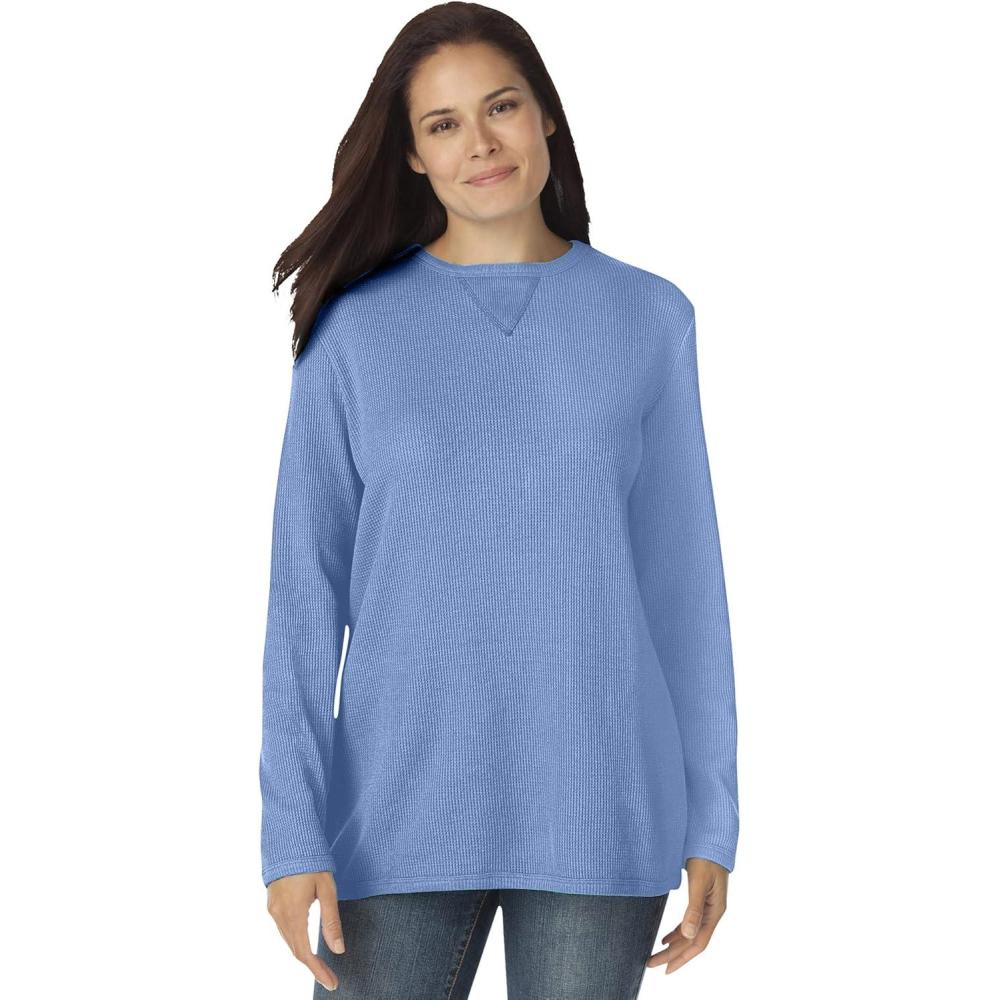 image:imageWoman Within Plus Size Ultra Soft Waffle Thermal SweatshirtFrench Blue