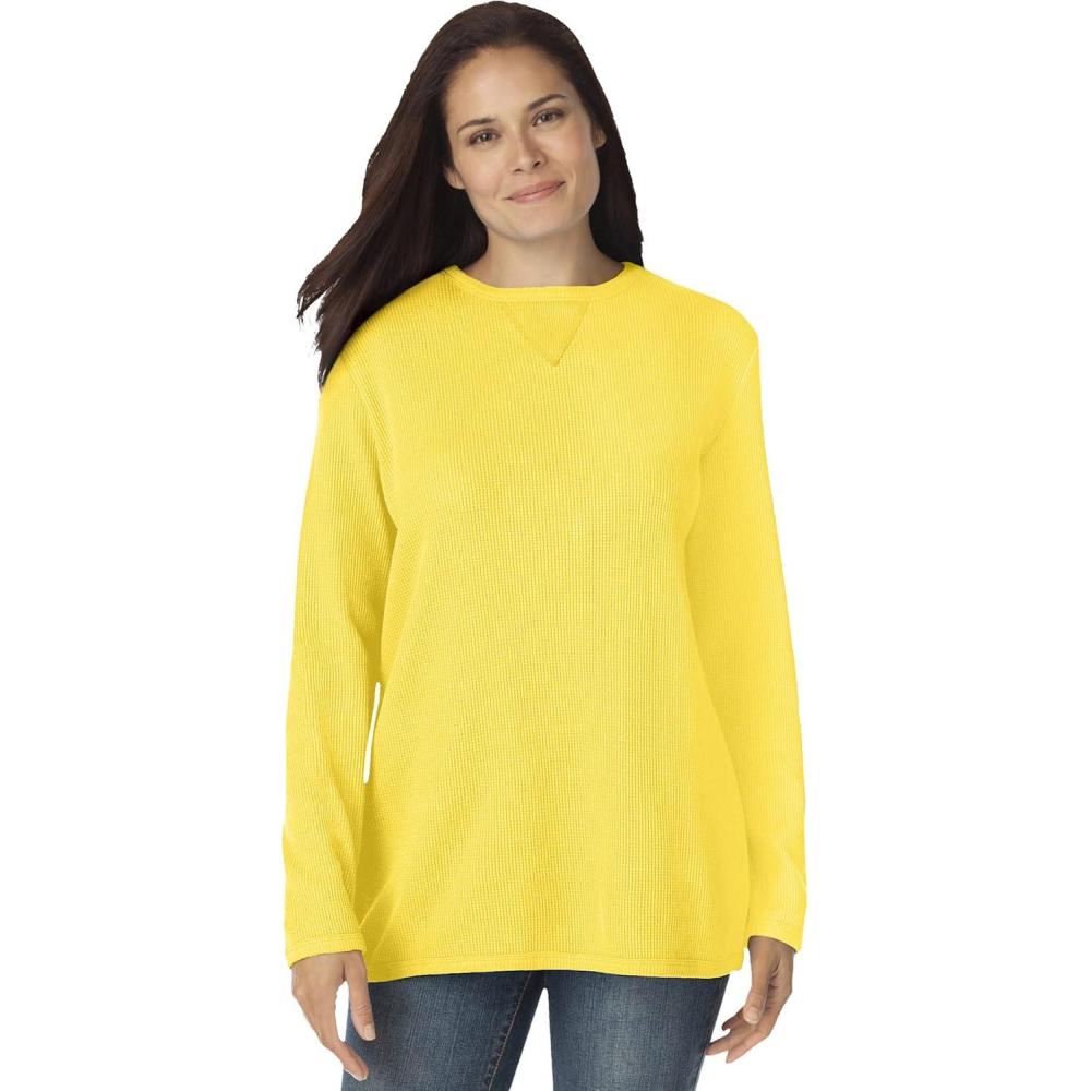 image:imageWoman Within Plus Size Ultra Soft Waffle Thermal SweatshirtPrimrose Yellow