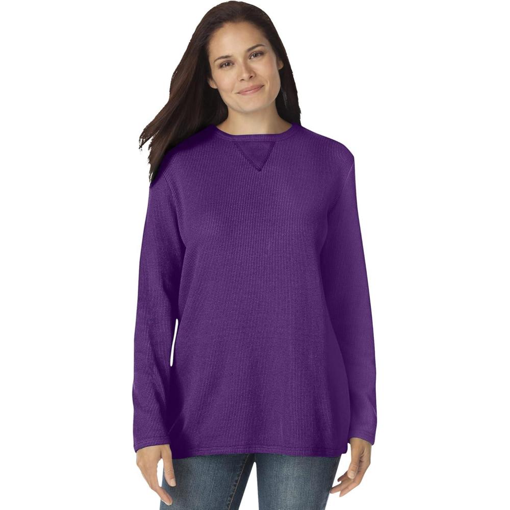 image:imageWoman Within Plus Size Ultra Soft Waffle Thermal SweatshirtRadiant Purple
