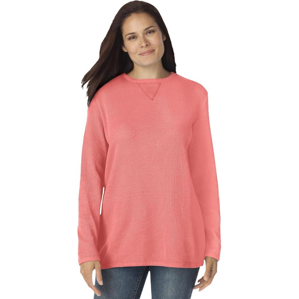 image:imageWoman Within Plus Size Ultra Soft Waffle Thermal SweatshirtSweet Coral