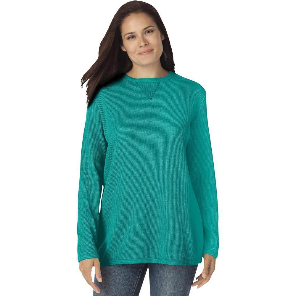 image:imageWoman Within Plus Size Ultra Soft Waffle Thermal SweatshirtWaterfall