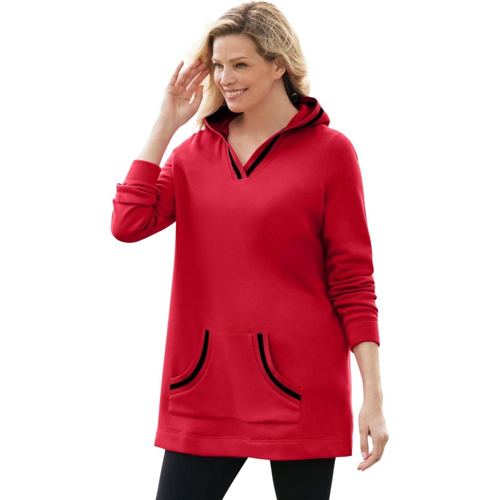image:imageWoman Within Plus Size VNeck Hoodie SweatshirtClassic Red