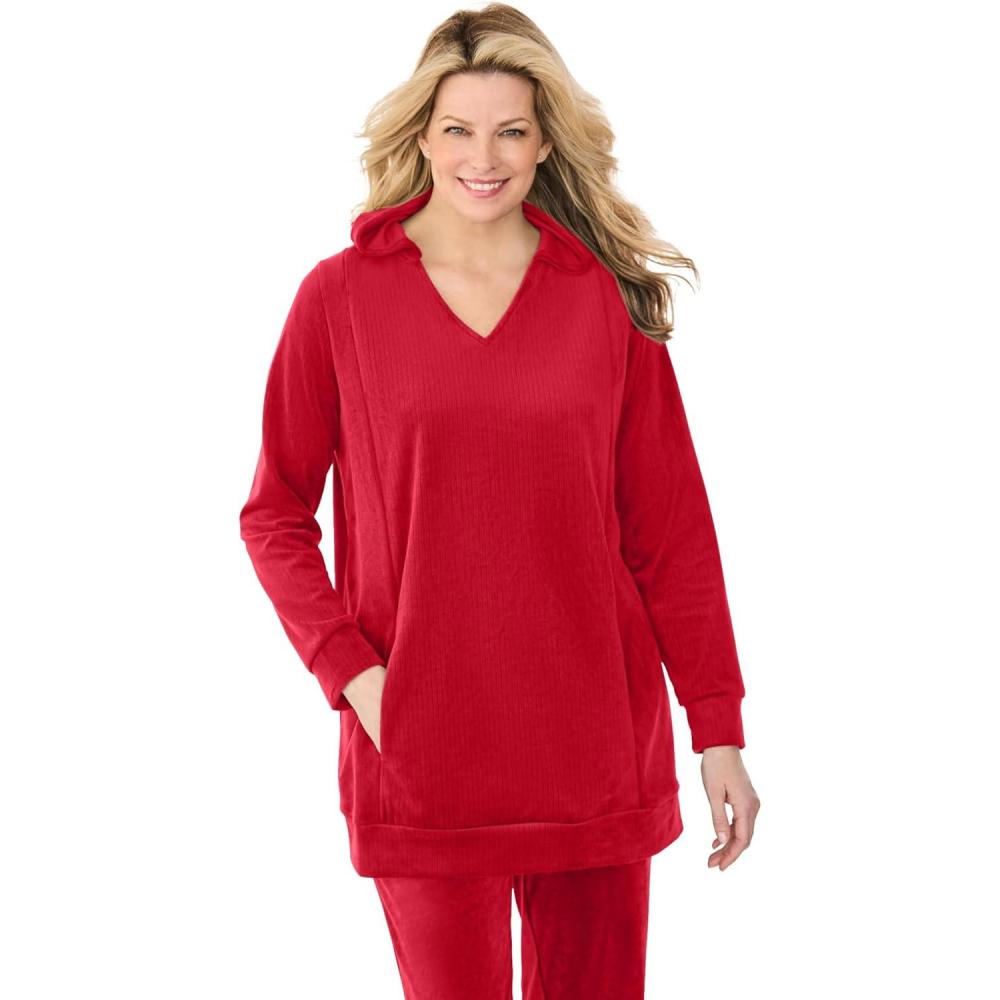 image:imageWoman Within Plus Size Velour Hoodie SweatshirtClassic Red
