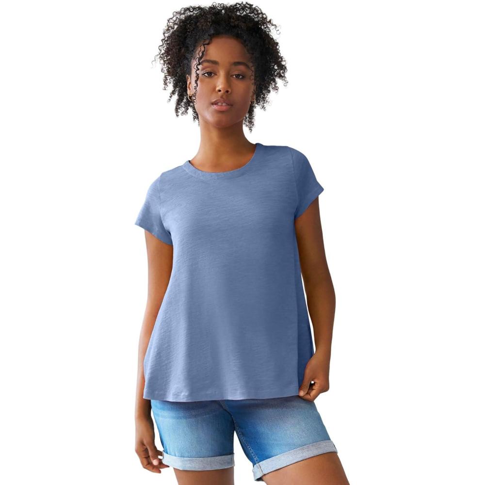 image:imageellos Plus Size Cotton Jersey Slub Cap Sleeve Trapeze TeePale Indigo